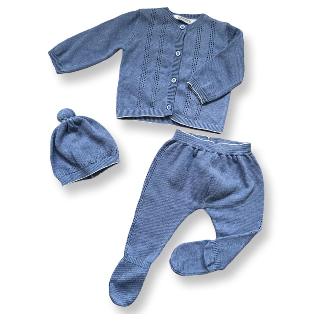 Blue Knit Baby Outfit Set